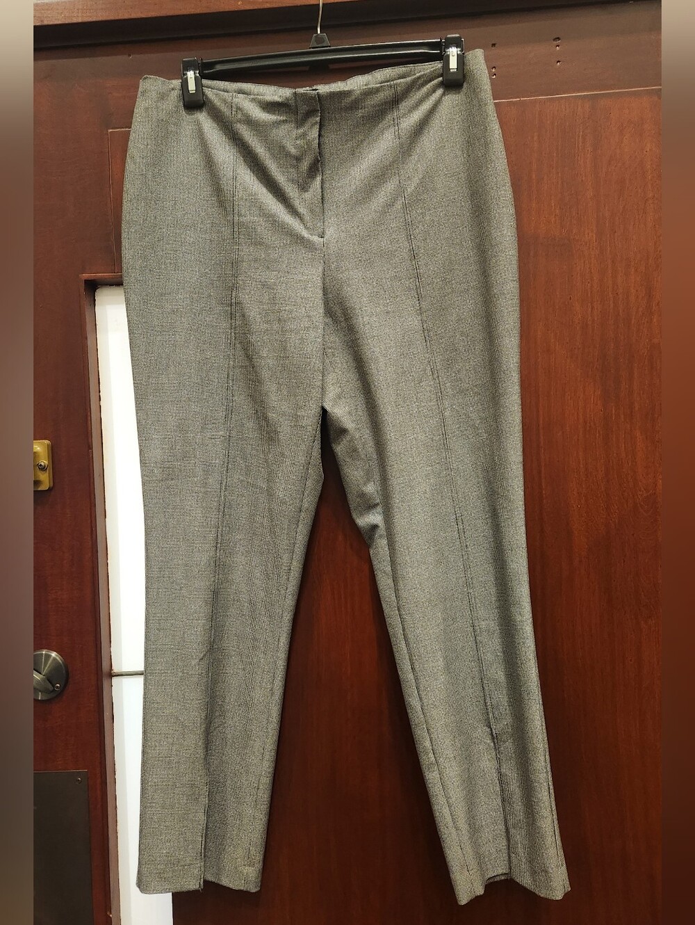 Rachel Zoe Gray Split Hem Mid-Rise Straight Leg Houndstooth Tailored Pants
